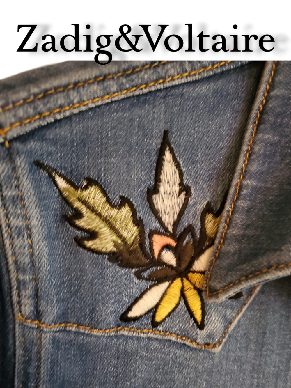 Zadig & Voltaire Deluxe Thelma Blue Embroidered Love Now Denim Shirt Jacket S - Picture 3 of 10